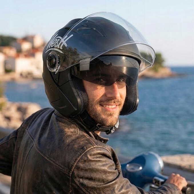 WESTT JET KASK MOTOCYKLOWY CZARNY MATOWY z podwójnym wizjerem ROZ. L 9065 (8)