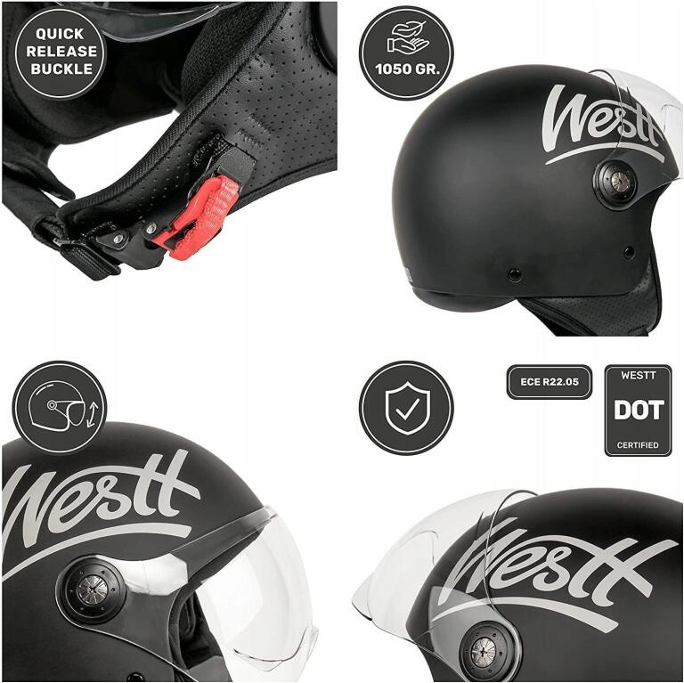 Kask motocyklowy Westt Open Face z przezroczystym wizjerem M 57-58cm 9010 (3)