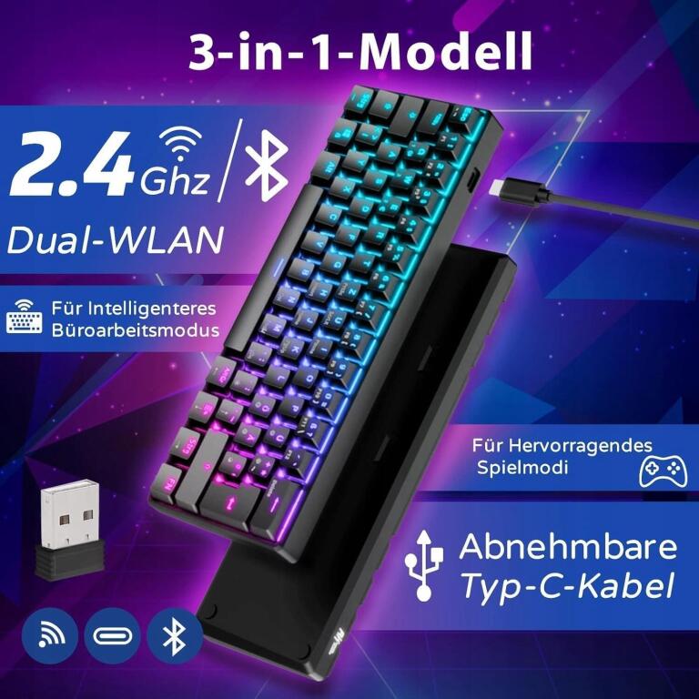 RK61 klawiatura gamingowa RGB, bezprzewodowa/Bluetooth mechaniczna 2799 (3)