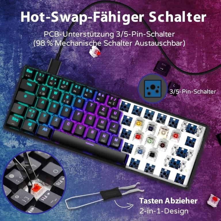 RK61 klawiatura gamingowa RGB, bezprzewodowa/Bluetooth mechaniczna 2799 (9)