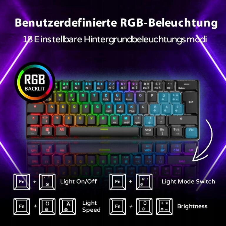 RK61 klawiatura gamingowa RGB, bezprzewodowa/Bluetooth mechaniczna 2799 (7)
