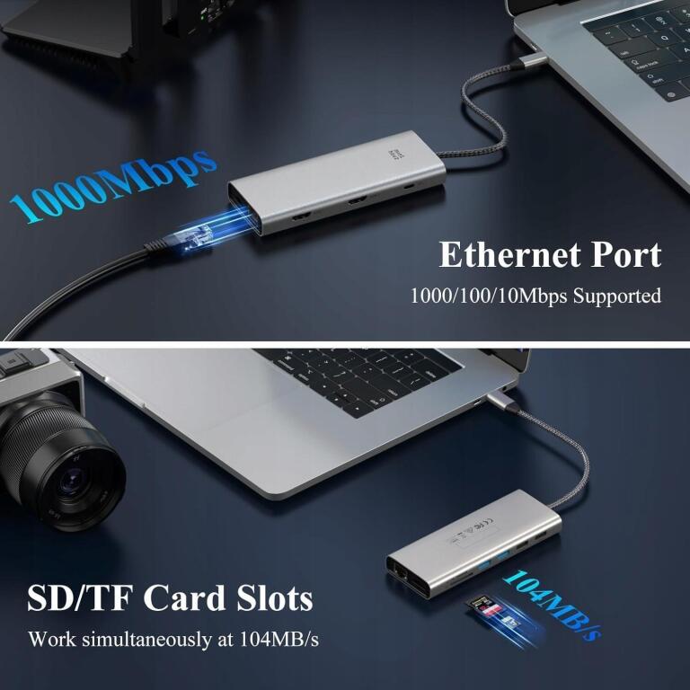 Stacja dokująca 12w1 hub USB C Dell/HP/MacBook 4K@144Hz 2×HDMI 4×USB 6728 (4)