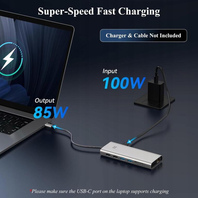 Stacja dokująca 12w1 hub USB C Dell/HP/MacBook 4K@144Hz 2×HDMI 4×USB 6728 (5)