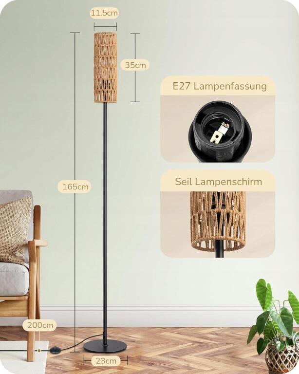 EDISHINE Lampa stojąca LED do salonu z abażurem z tkanej liny 9659 (5)