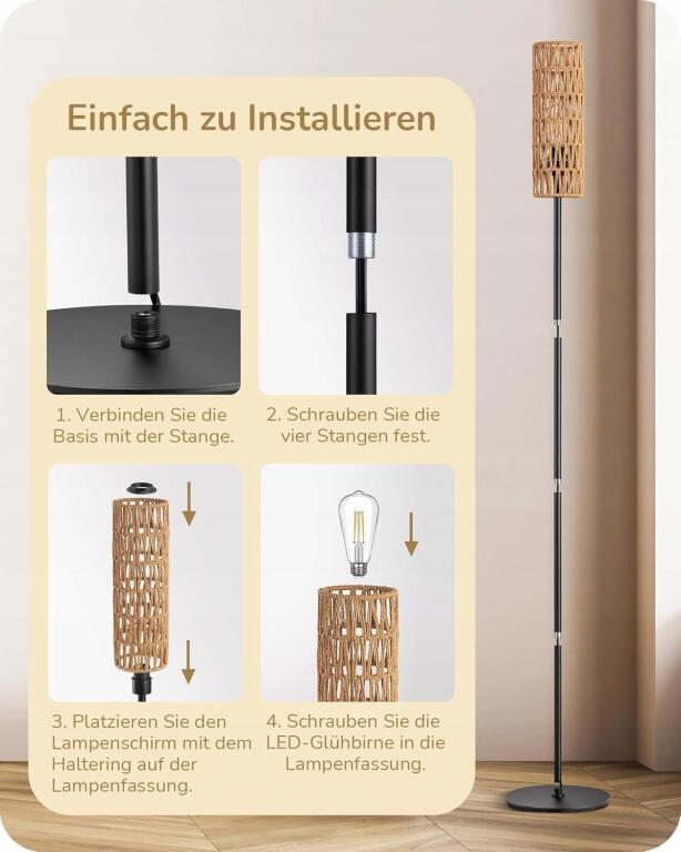 EDISHINE Lampa stojąca LED do salonu z abażurem z tkanej liny 9659 (6)