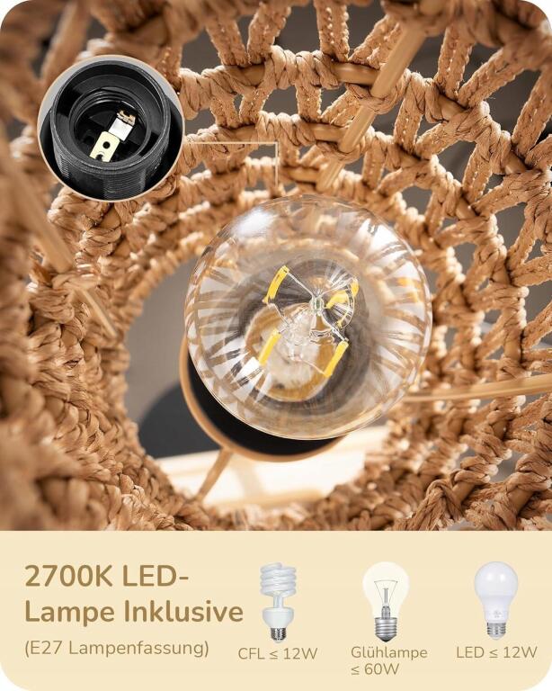 EDISHINE Lampa stojąca LED do salonu z abażurem z tkanej liny 9659 (7)