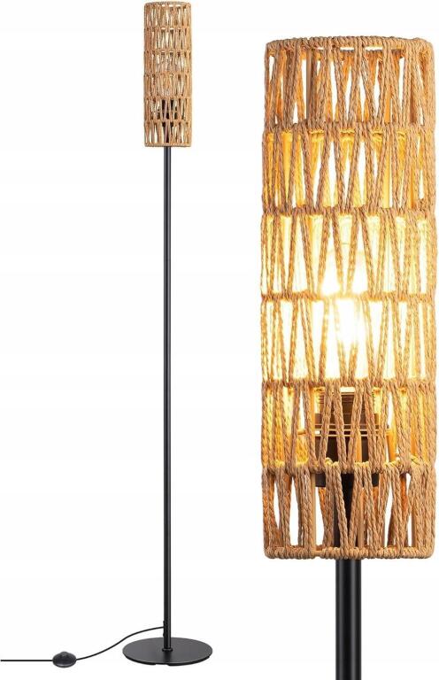 EDISHINE Lampa stojąca LED do salonu z abażurem z tkanej liny 9659