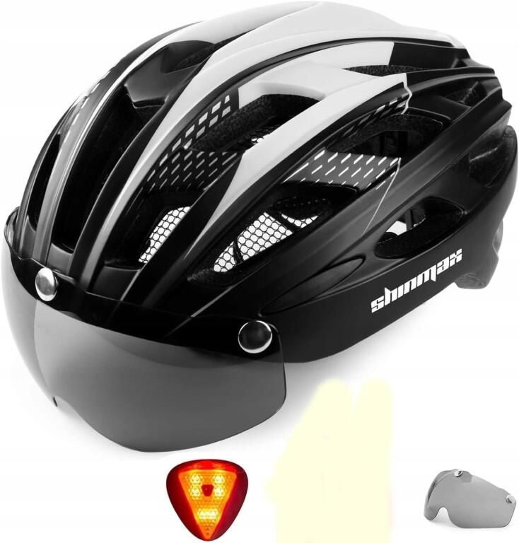 ŚWIETNY Kask rowerowy Shinmax r. M doskonała OCHRONA z światłem LED 3518