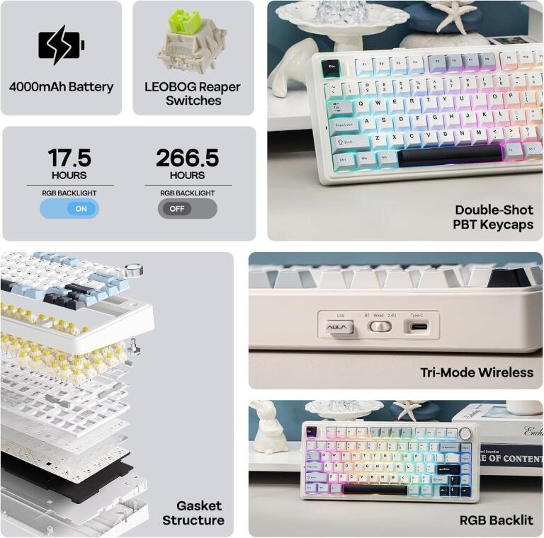 Klawiatura mechaniczna AULA F75 75% gamingowa Bluetooth/bezprzewodowa 8329 (7)