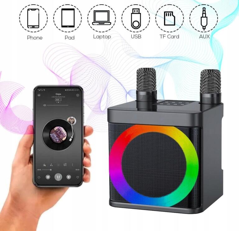 Świetny zestaw Karaoke EASJOY 2x Mikrofon RGB Głośnik UHF Impreza HIT 2126 (4)