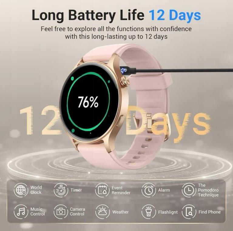 Smartwatch funkcja telefonu SMS Pulsometr Monitorowanie Snu IP68 WARTO 6874 (4)