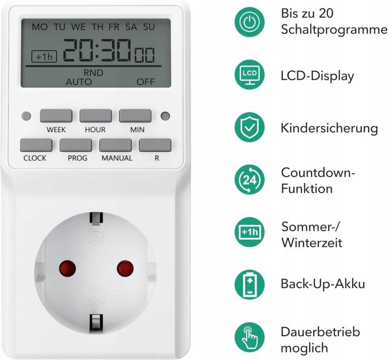 ZESTAW 2szt Programator czasowy HBN 3680W 16A LCD timer gniazdko 1115 (3)