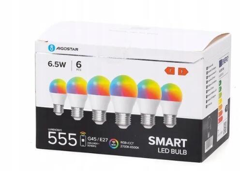 J9722 Aigostar Inteligentna Żarówka LED, E27 6,5W 555lm Zestaw 6 szt. 5623