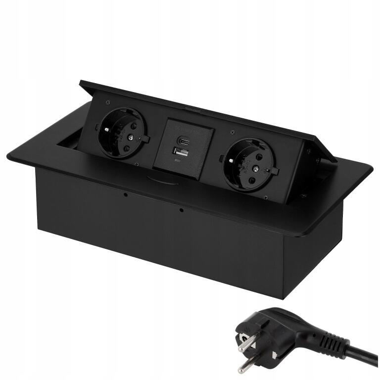 Wysuwana listwa zasilająca z gniazdem 2 gniazda z USB + USB C 1485