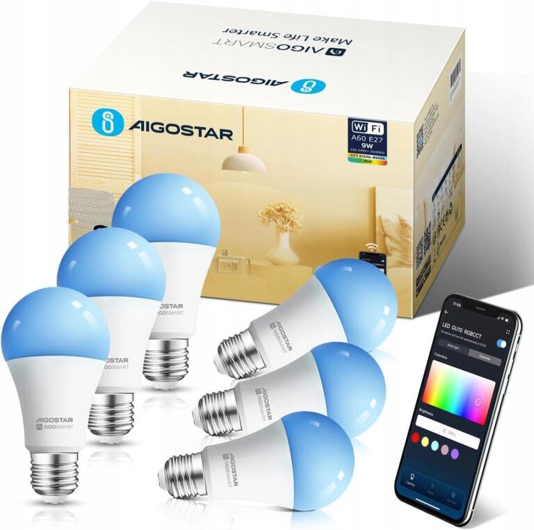 Zestaw 6 Inteligentnych żarówek RGB 9W działające na wifi 7688
