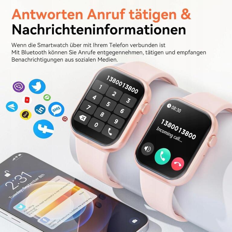 Inteligentny zegarek z połączeniami Bluetooth, 1,85