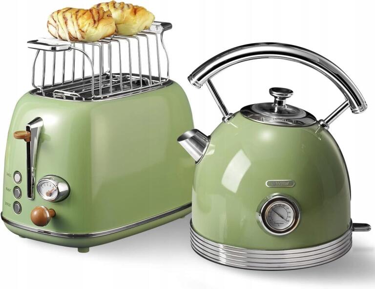 Świetny Vintage zestaw tostera oraz czajnika z stali nierdzewnej 2200W 3643