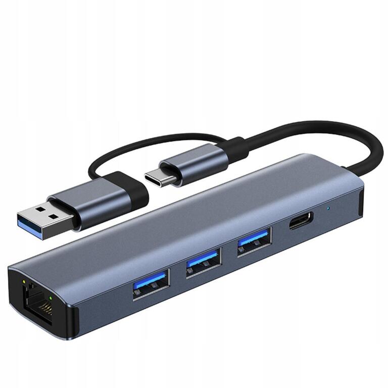 Wowssyo USB C Hub 5 w 1 Przenośny koncentrator USB Adapter sieciowy 1178